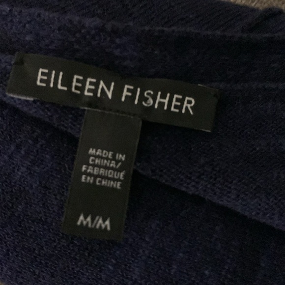 Eileen Fisher V-Neck Linen Blend Navy Blue Sweater - Picture 4 of 5